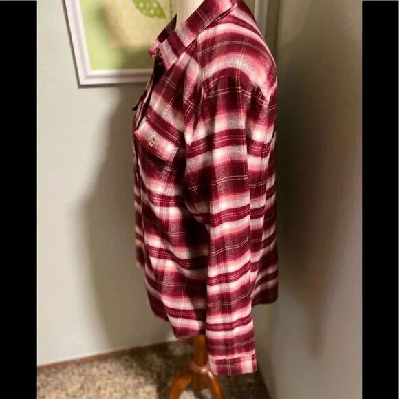 EUC Adventura Organic Red Plaid Flannel Button Down Shirt Size Large #143 - Picture 4 of 6